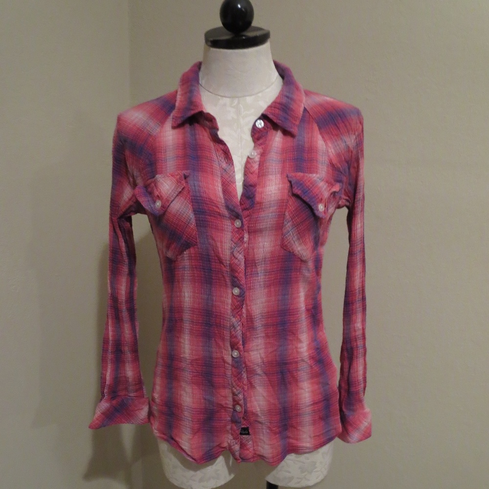 Rails Devyn Crinkle Plaid Button Down Shirt Top - image 1